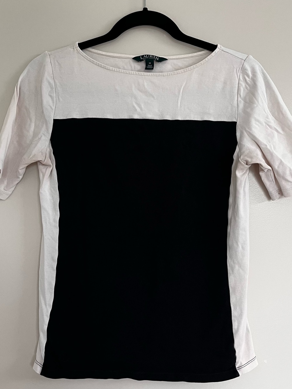 Lauren Ralph Lauren Black and White Colorblock Short Sleeve Tee